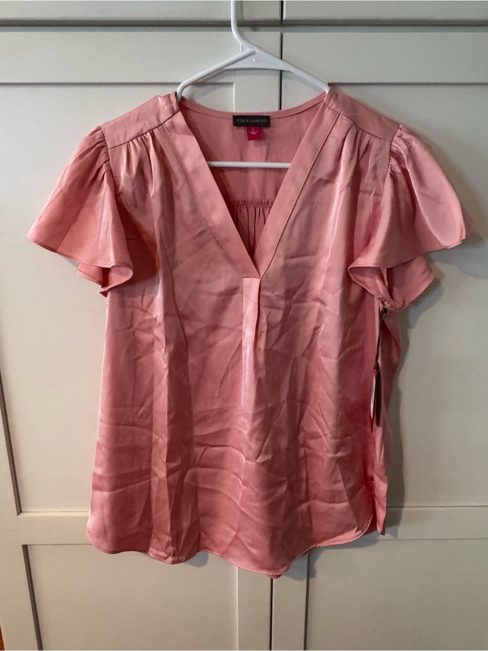 Vince Camuto Pink Flutter Sleeve V-Neck Blouse